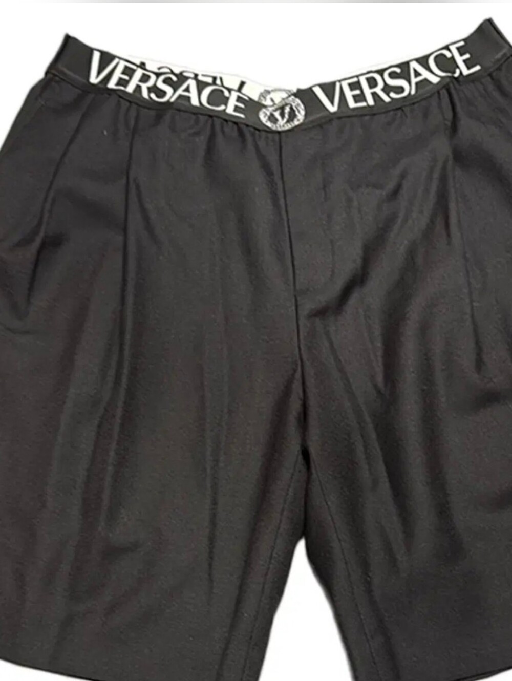 Versace Black Shorts with White Logo Waistband